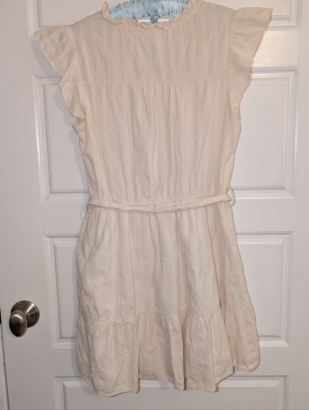 Mine Cream Lace-Trim Tiered Mini Dress - Picture 3 of 4